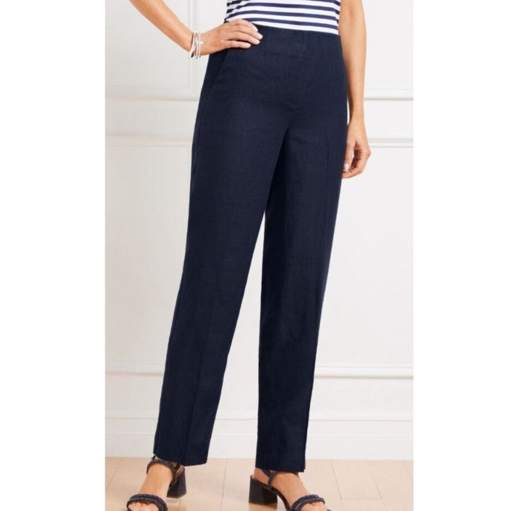 Talbots Southampton 100% Linen Pants Straight Leg Full Length Navy Blue 6